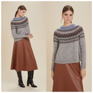 Motivi Fair Isle Sweater S Made in Italy Mohair Blend Nordic Alpine Cozy Knit